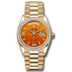  *Pre-Owned* Rolex Yellow Gold Day-Date 36 Watch - Diamond Bezel - Carnelian Diamond Index Roman 9 Dial - President Bracelet