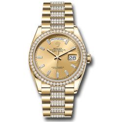  *Pre-Owned* Rolex Yellow Gold Day-Date 36 Watch - Diamond Bezel - Champagne Dial - Diamond President Bracelet