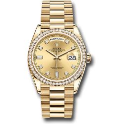  *Pre-Owned* Rolex Yellow Gold Day-Date 36 Watch - Diamond Bezel - Champagne Diamond Dial - President Bracelet