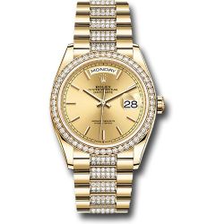  *Pre-Owned* Rolex Yellow Gold Day-Date 36 Watch - Diamond Bezel - Champagne Index Dial - Diamond President Bracelet