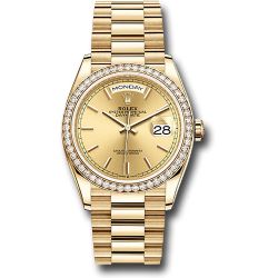  *Pre-Owned* Rolex Yellow Gold Day-Date 36 Watch - Diamond Bezel - Champagne Index Dial - President Bracelet