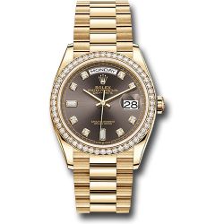  *Pre-Owned* Rolex Yellow Gold Day-Date 36 Watch - Diamond Bezel - Dark Grey Diamond Dial - President Bracelet