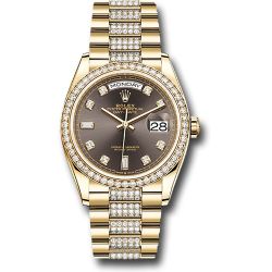  *Pre-Owned* Rolex Yellow Gold Day-Date 36 Watch - Diamond Bezel - Dark Grey Diamond Dial - Diamond President Bracelet