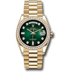  *Pre-Owned* Rolex Yellow Gold Day-Date 36 Watch - Diamond Bezel - Green OmbreÂ´ Diamond Dial - President Bracelet
