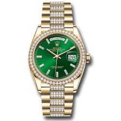  *Pre-Owned* Rolex Yellow Gold Day-Date 36 Watch - Diamond Bezel - Green OmbrÃ© Roman Dial - President Bracelet