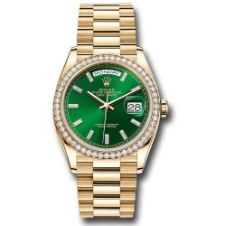  *Pre-Owned* Rolex Yellow Gold Day-Date 36 Watch - Diamond Bezel - Green Dial - President Bracelet