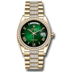  *Pre-Owned* Rolex Yellow Gold Day-Date 36 Watch - Diamond Bezel - Green OmbrÃ© Roman Dial - Diamond President Bracelet