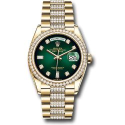  *Pre-Owned* Rolex Yellow Gold Day-Date 36 Watch - Diamond Bezel - Green OmbrÃ© Diamond Dial - Diamond President Bracelet