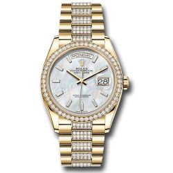  *Pre-Owned* Rolex Yellow Gold Day-Date 36 Watch - Diamond Bezel - White Mother-Of-Pearl Dial - Diamond President Bracelet
