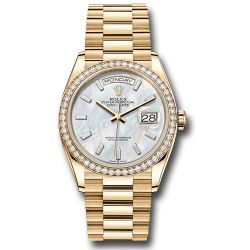  *Pre-Owned* Rolex Yellow Gold Day-Date 36 Watch - Diamond Bezel - White Mother-Of-Pearl Dial - President Bracelet