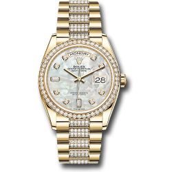  *Pre-Owned* Rolex Yellow Gold Day-Date 36 Watch - Diamond Bezel - White Mother-Of-Pearl Diamond Dial - Diamond President Bracelet