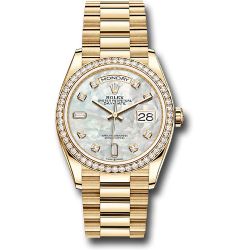  *Pre-Owned* Rolex Yellow Gold Day-Date 36 Watch - Diamond Bezel - Mother-of-Pearl Diamond Dial - President Bracelet