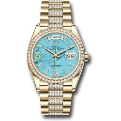  *Pre-Owned* Rolex Yellow Gold Day-Date 36 Watch - Diamond Bezel - Turquoise Diamond Index Roman 9 Dial - Diamond President Bracelet