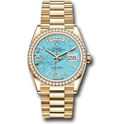  *Pre-Owned* Rolex Yellow Gold Day-Date 36 Watch - Diamond Bezel - Turquoise Diamond Roman Dial - President Bracelet