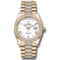  *Pre-Owned* Rolex Yellow Gold Day-Date 36 Watch - Diamond Bezel - White Roman Dial - Diamond President Bracelet