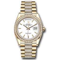  *Pre-Owned* Rolex Yellow Gold Day-Date 36 Watch - Diamond Bezel - White Index Dial - Diamond President Bracelet