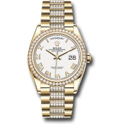  *Pre-Owned* Rolex Yellow Gold Day-Date 36 Watch - Diamond Bezel - White Roman Dial - Diamond President Bracelet