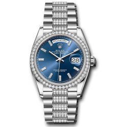  *Pre-Owned* Rolex White Gold Day-Date 36 Watch - Diamond Bezel - Blue Dial - Diamond President Bracelet