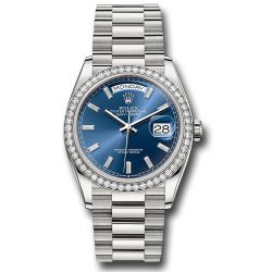 *Pre-Owned* Rolex White Gold Day-Date 36 Watch - Diamond Bezel - Blue Dial - President Bracelet