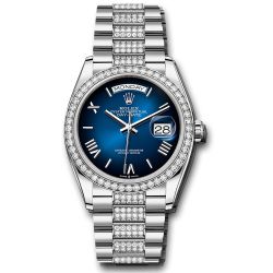  *Pre-Owned* Rolex White Gold Day-Date 36 Watch - Diamond Bezel - Blue OmbrÃ© Roman Dial - Diamond President Bracelet