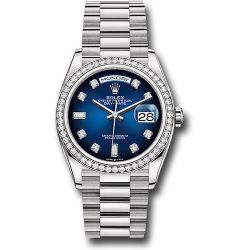  *Pre-Owned* Rolex White Gold Day-Date 36 Watch - Diamond Bezel - Blue OmbreÌ Diamond Dial - President Bracelet