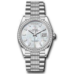  *Pre-Owned* Rolex White Gold Day-Date 36 Watch - Diamond Bezel - White Mother-Of-Pearl Dial - Diamond President Bracelet