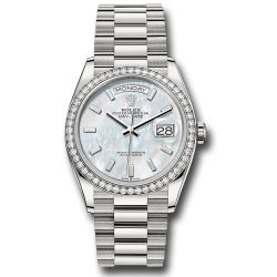  *Pre-Owned* Rolex White Gold Day-Date 36 Watch - Diamond Bezel - White Mother-Of-Pearl Dial - President Bracelet