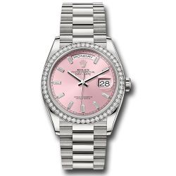  *Pre-Owned* Rolex White Gold Day-Date 36 Watch - Diamond Bezel - Pink Dial - President Bracelet