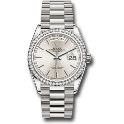  *Pre-Owned* Rolex White Gold Day-Date 36 Watch - Diamond Bezel - Silver Index Dial - President Bracelet