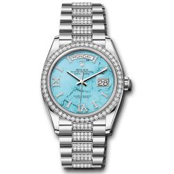  *Pre-Owned* Rolex White Gold Day-Date 36 Watch - Diamond Bezel - Turquoise Diamond Index Roman 9 Dial - Diamond President Bracelet