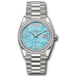  *Pre-Owned* Rolex White Gold Day-Date 36 Watch - Diamond Bezel - Turquoise Diamond Index Roman 9 Dial - President Bracelet