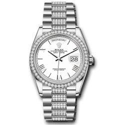  *Pre-Owned* Rolex White Gold Day-Date 36 Watch - Diamond Bezel - White Roman Dial - Diamond President Bracelet