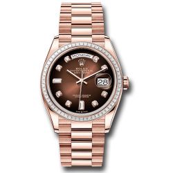  *Pre-Owned* Rolex Everose Gold Day-Date 36 Watch - Diamond Bezel - Brown OmbreÌ Diamond Dial - President Bracelet