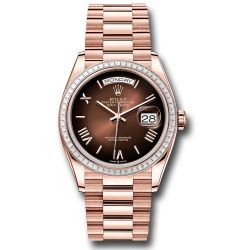  *Pre-Owned* Rolex Everose Gold Day-Date 36 Watch - Diamond Bezel - Brown OmbrÃ© Roman Dial - President Bracelet