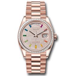  *Pre-Owned* Rolex Everose Gold Day-Date 36 Watch - Diamond Bezel - Diamond-Paved Dial - President Bracelet
