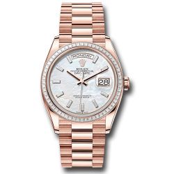  *Pre-Owned* Rolex Everose Gold Day-Date 36 Watch - Diamond Bezel - White Mother-Of-Pearl Dial - President Bracelet
