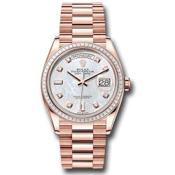  *Pre-Owned* Rolex Everose Gold Day-Date 36 Watch - Diamond Bezel - White Mother-Of-Pearl Diamond Dial - President Bracelet