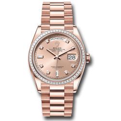  *Pre-Owned* Rolex Everose Gold Day-Date 36 Watch - Diamond Bezel - RosÃ© Diamond Dial - President Bracelet