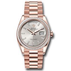  *Pre-Owned* Rolex Everose Gold Day-Date 36 Watch - Diamond Bezel - Silver Dial - President Bracelet