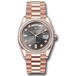  *Pre-Owned* Rolex Everose Gold Day-Date 36 Watch - Diamond Bezel - Slate Diamond Dial - President Bracelet