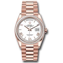  *Pre-Owned* Rolex Everose Gold Day-Date 36 Watch - Diamond Bezel - White Roman Dial - President Bracelet