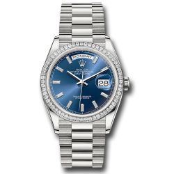  *Pre-Owned* Rolex Platinum Day-Date 36 Watch - Diamond Bezel - Blue Dial - President Bracelet