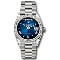  *Pre-Owned* Rolex Platinum Day-Date 36 Watch - Diamond Bezel - Blue OmbrÃ© Roman Dial - President Bracelet
