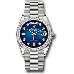  *Pre-Owned* Rolex Platinum Day-Date 36 Watch - Diamond Bezel - Blue OmbrÃ© Diamond Dial - President Bracelet