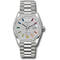  *Pre-Owned* Rolex Platinum Day-Date 36 Watch - Diamond Bezel - Diamond-Paved Dial - President Bracelet