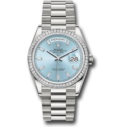  *Pre-Owned* Rolex Platinum Day-Date 36 Watch - Diamond Bezel - Ice Blue Dial - President Bracelet