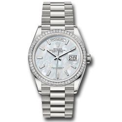  *Pre-Owned* Rolex Platinum Day-Date 36 Watch - Diamond Bezel - White Mother-Of-Pearl Dial - President Bracelet
