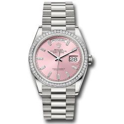  *Pre-Owned* Rolex Platinum Day-Date 36 Watch - Diamond Bezel - Pink Dial - President Bracelet
