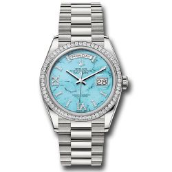  *Pre-Owned* Rolex Platinum Day-Date 36 Watch - Diamond Bezel - Turquoise Diamond Index Roman 9 Dial - President Bracelet