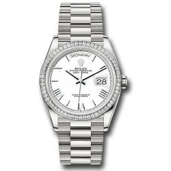  *Pre-Owned* Rolex Platinum Day-Date 36 Watch - Diamond Bezel - White Roman Dial - President Bracelet
